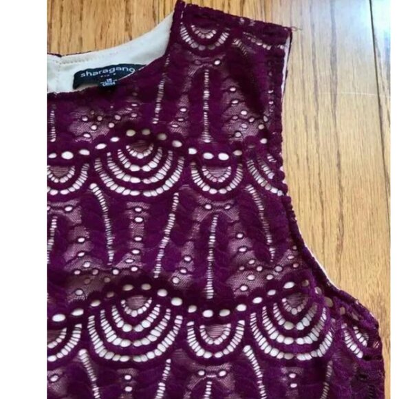 Sharango NWT Bordeaux/Blush Lace Overlay Day Wear/Cocktail Sheath Dress, Size 16 - Picture 6 of 10